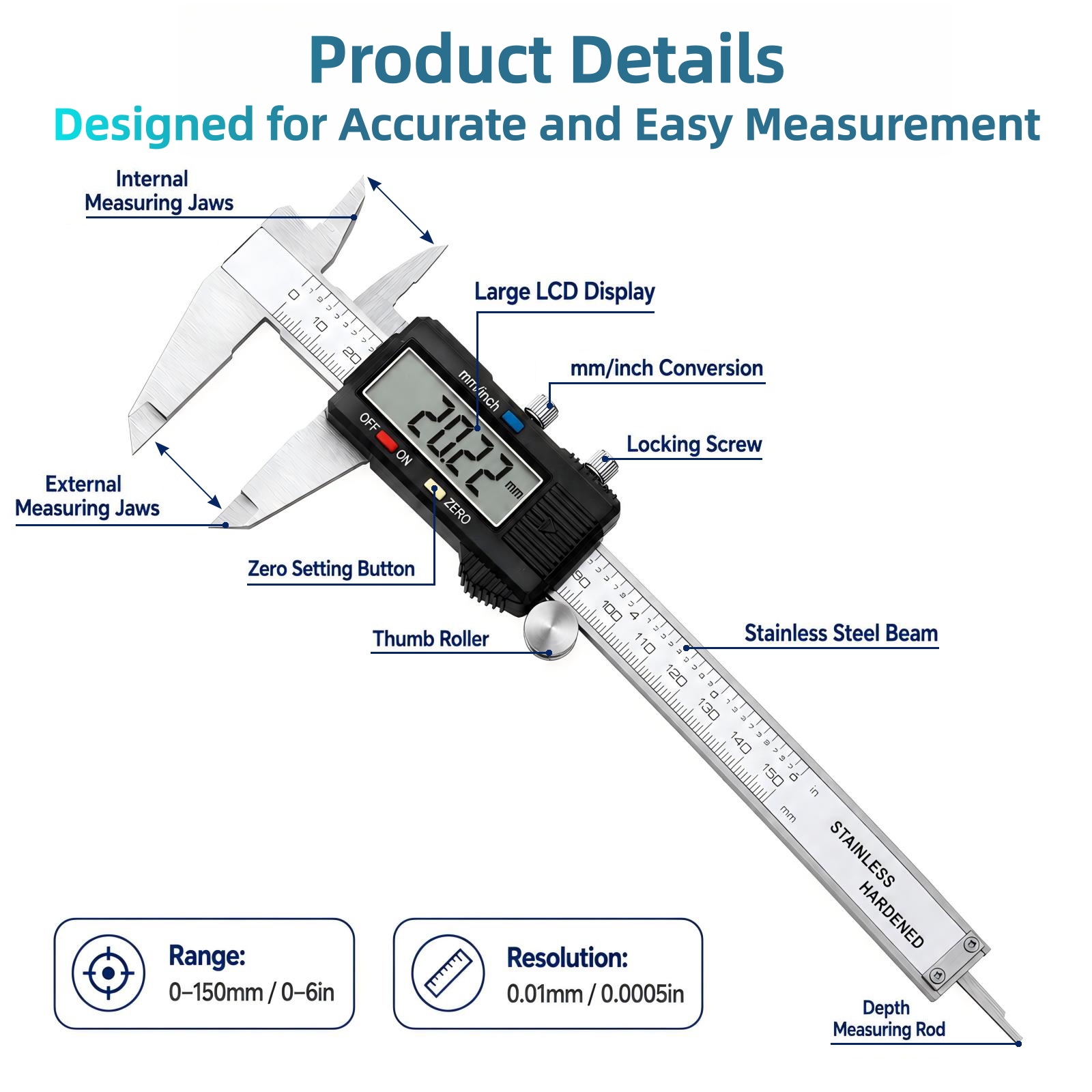PHYHOO Roestvrij staal Koolsto - Digital Caliper 150Mm Stainless Steel recensie en prijs